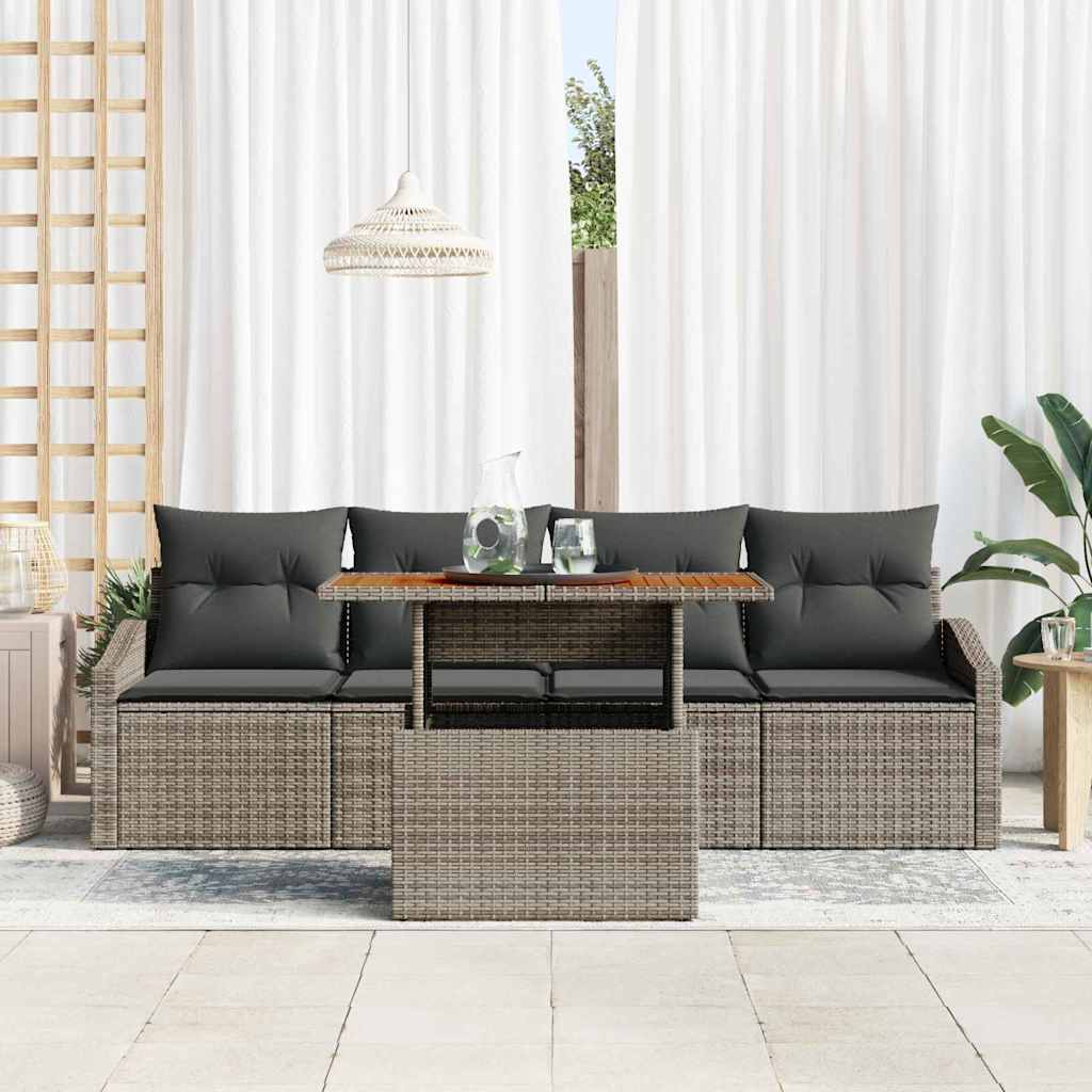 Conjunto de Sofá de Jardim 5 pcs Cinzeto Rattan Sintético