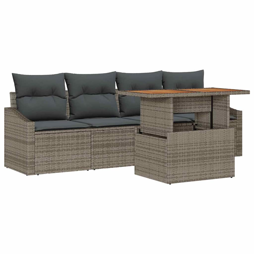 Conjunto de Sofá de Jardim 5 pcs Cinzeto Rattan Sintético