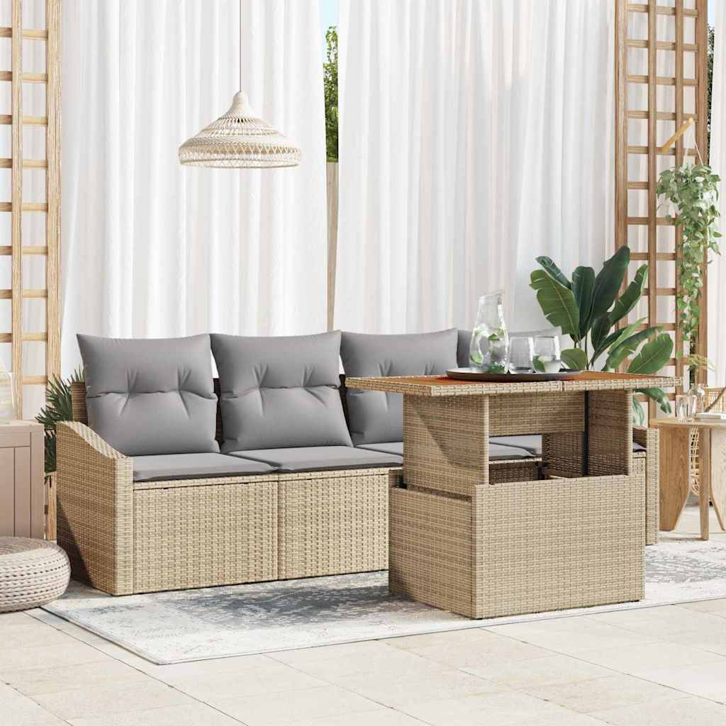 Conjunto de Sofá de Jardim 5 pcs Bege Rattan Sintético