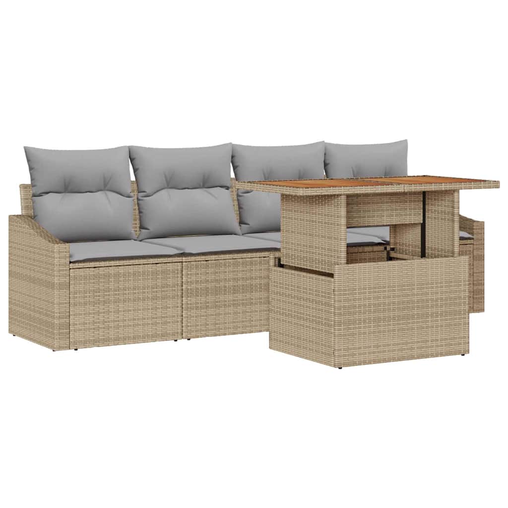 Conjunto de Sofá de Jardim 5 pcs Bege Rattan Sintético