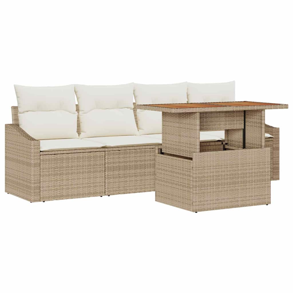 Conjunto de Sofá de Jardim 5 pcs Bege Rattan Sintético