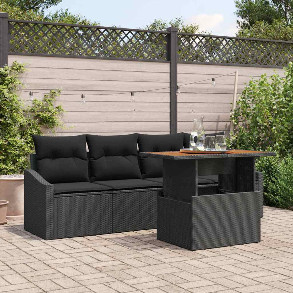 Conjunto de Sofá de Jardim 5 pcs Preto Rattan Sintético