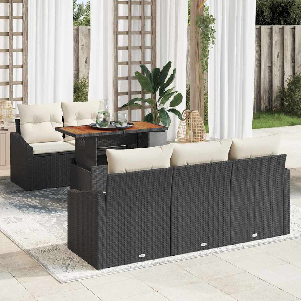 Conjunto de Sofá de Jardim 6 pcs Preto Rattan Sintético