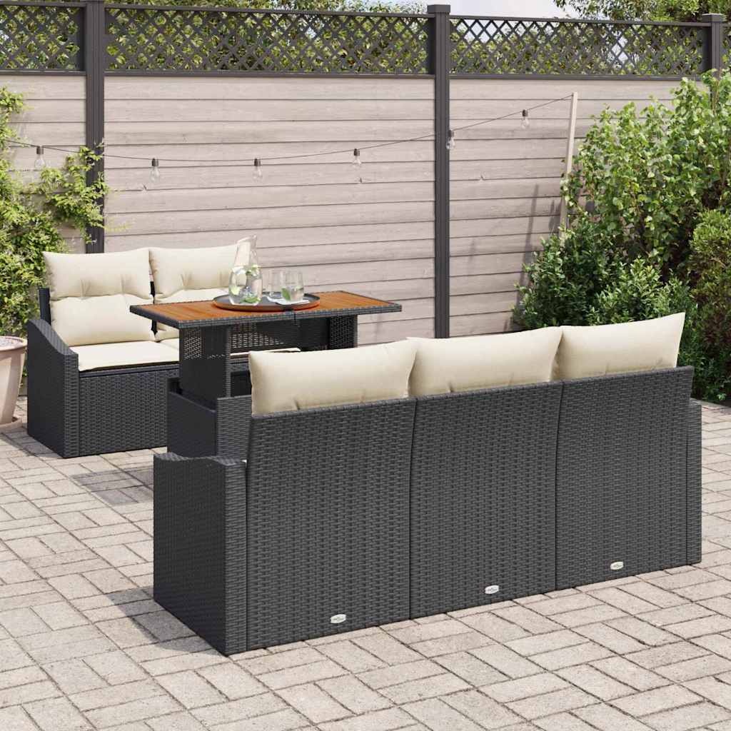 Conjunto de Sofá de Jardim 6 pcs Preto Rattan Sintético