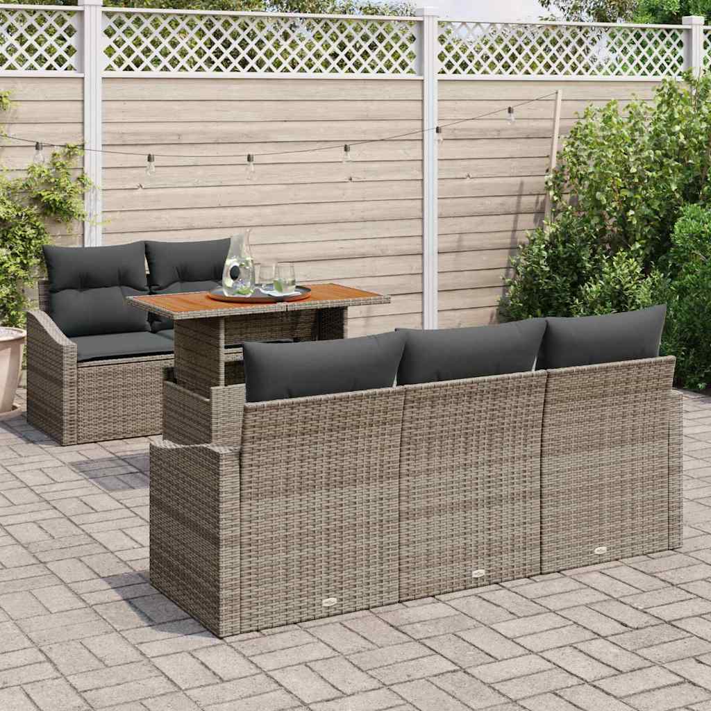 Conjunto de Sofá de Jardim 6 pcs Cinzeto Rattan Sintético