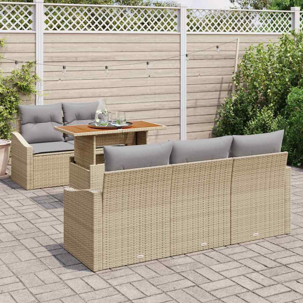 Conjunto de Sofá de Jardim 6 pcs Bege Rattan Sintético