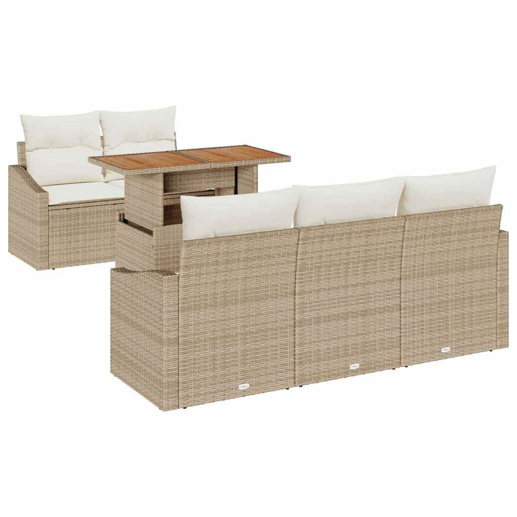 Conjunto de Sofá de Jardim 6 pcs Bege Rattan Sintético