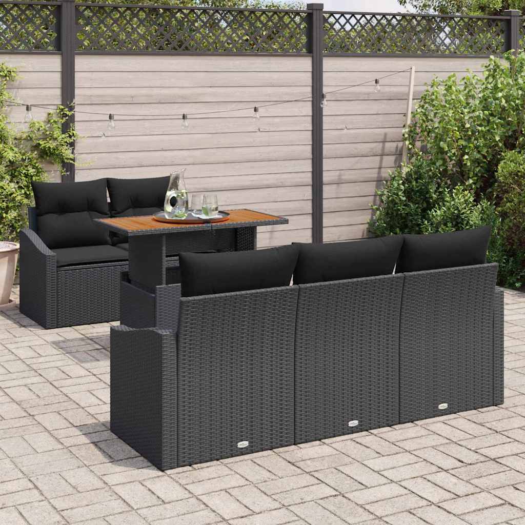Conjunto de Sofá de Jardim 6 pcs Preto Rattan Sintético