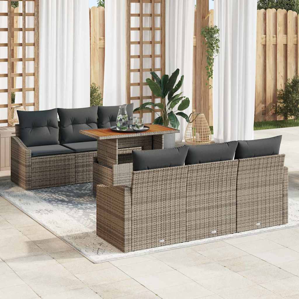 Conjunto de Sofá de Jardim 7 pcs Cinzeto Rattan Sintético
