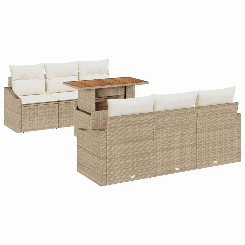 Conjunto de Sofá de Jardim 7 pcs Bege Rattan Sintético