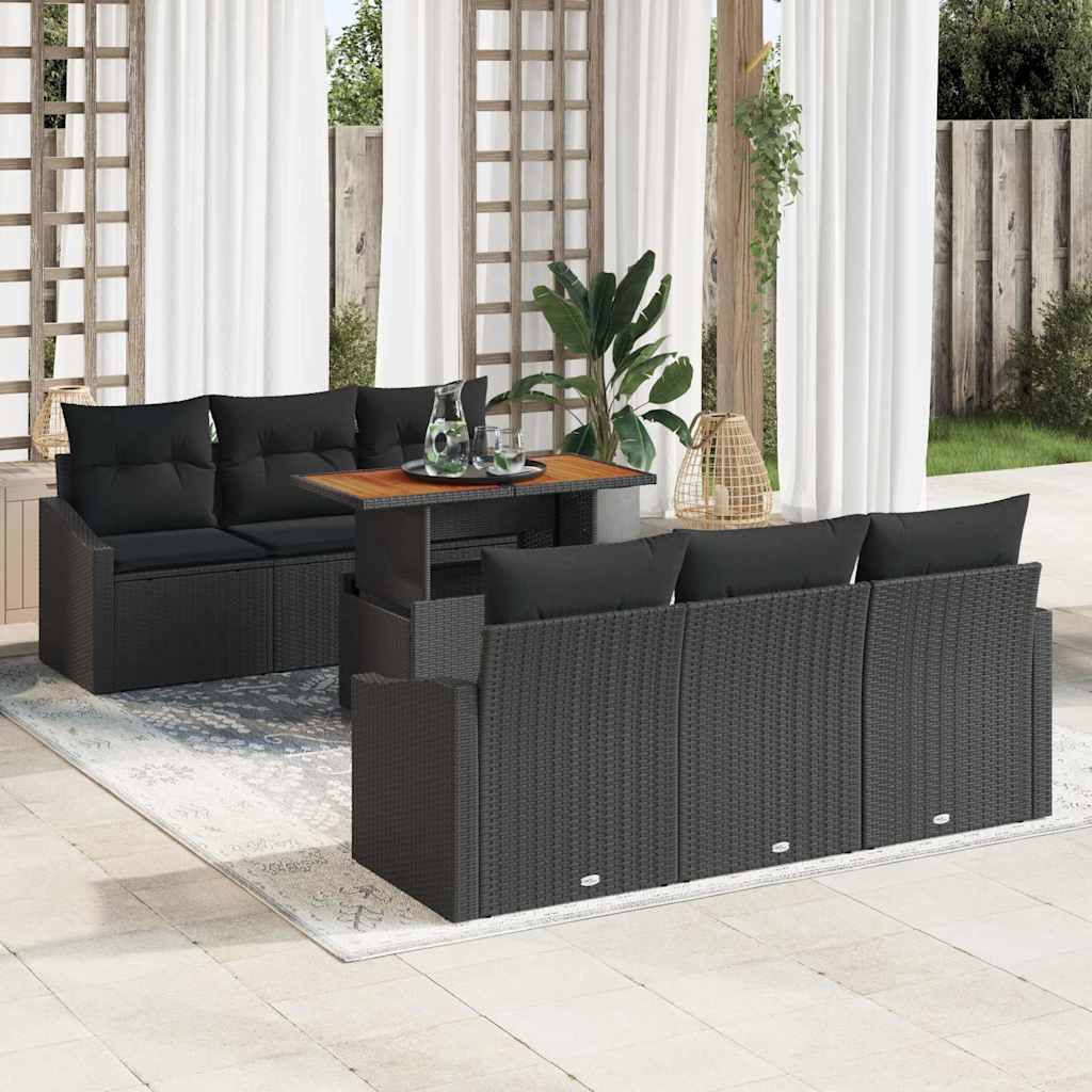 Conjunto de Sofá de Jardim 7 pcs Preto Rattan Sintético