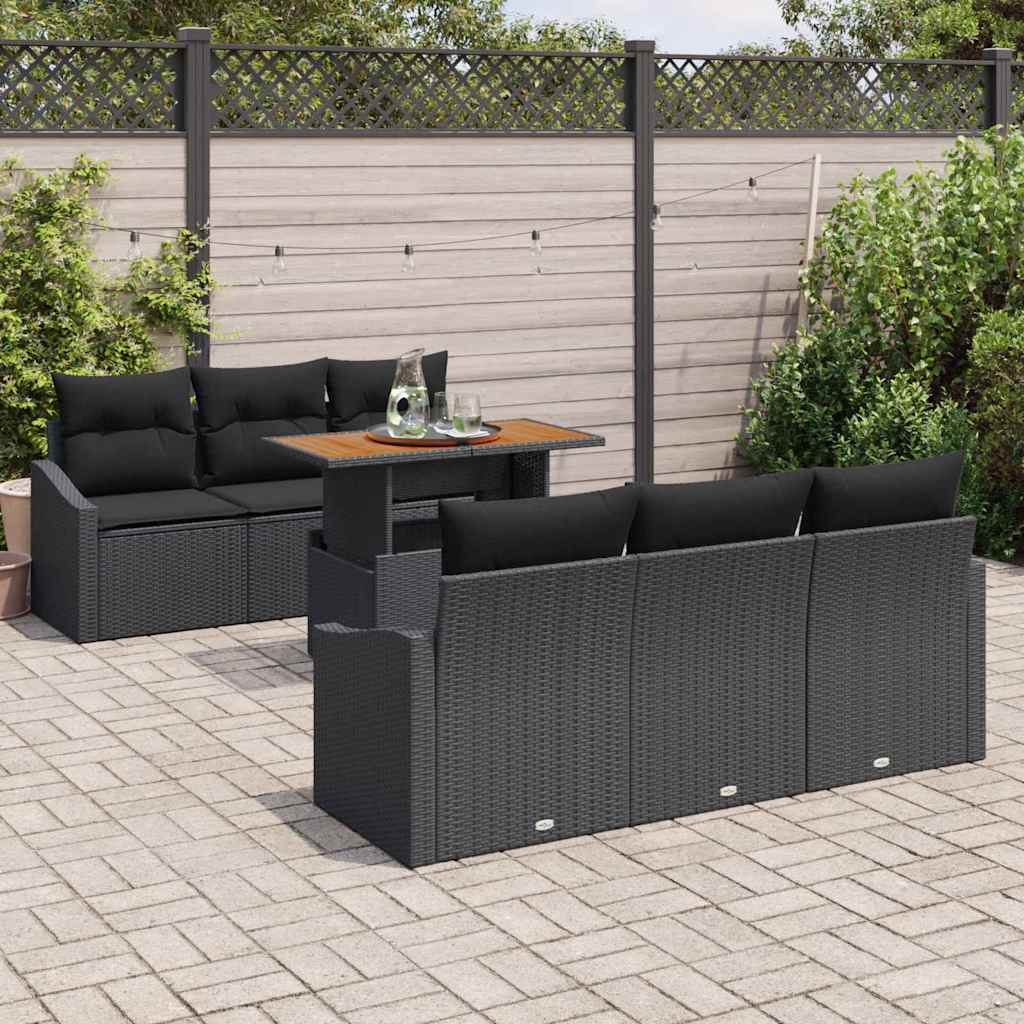 Conjunto de Sofá de Jardim 7 pcs Preto Rattan Sintético