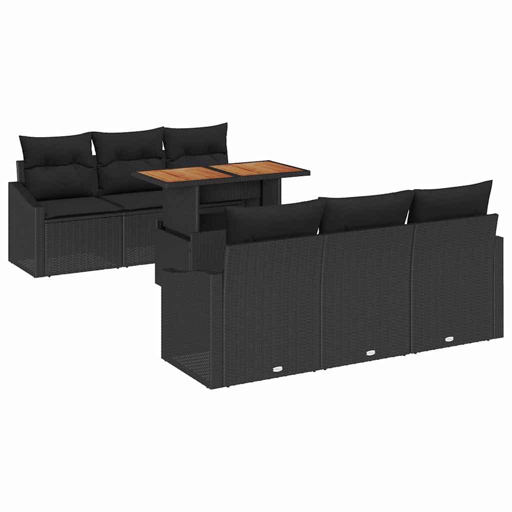 Conjunto de Sofá de Jardim 7 pcs Preto Rattan Sintético