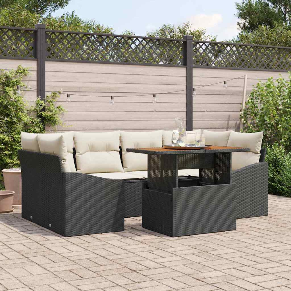 Conjunto de Sofá de Jardim 7 pcs Preto Rattan Sintético