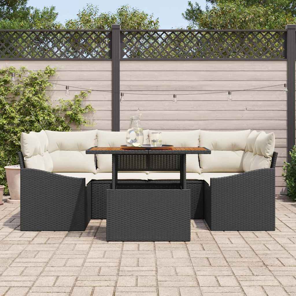 Conjunto de Sofá de Jardim 7 pcs Preto Rattan Sintético