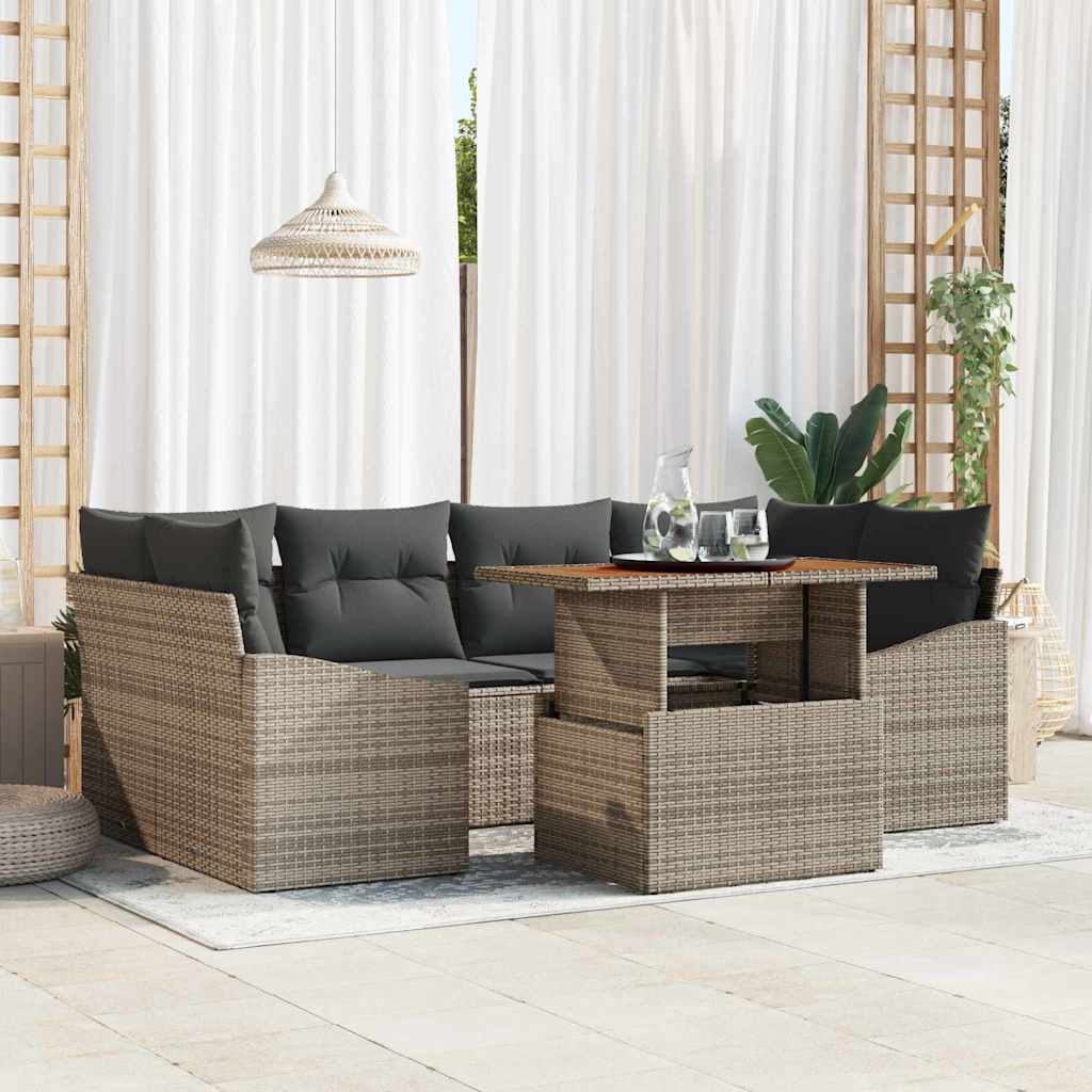 Conjunto de Sofá de Jardim 7 pcs Cinzeto Rattan Sintético
