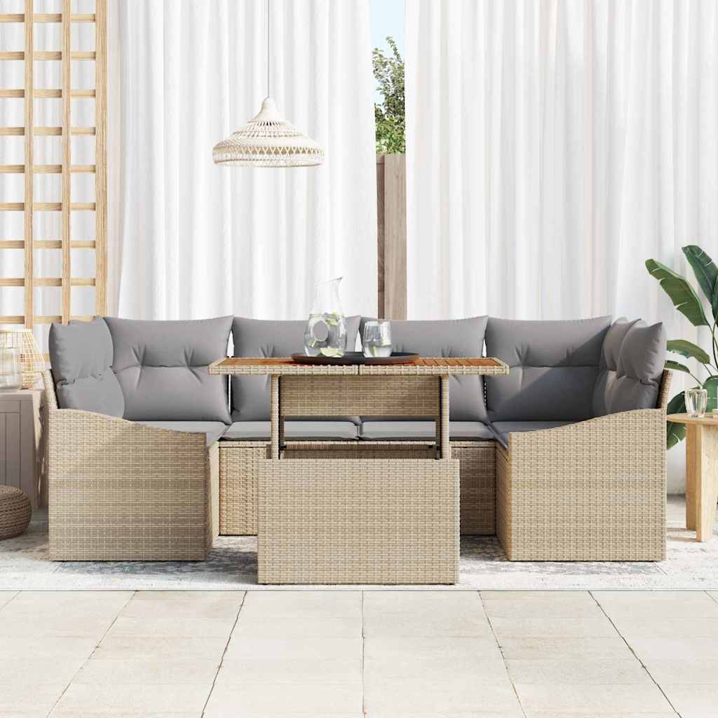 Conjunto de Sofá de Jardim 7 pcs Bege Rattan Sintético