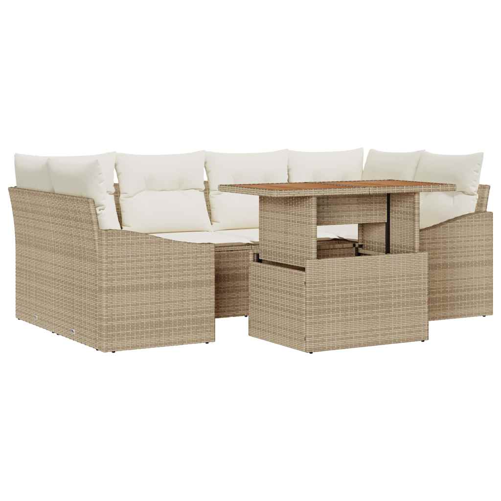 Conjunto de Sofá de Jardim 7 pcs Bege Rattan Sintético