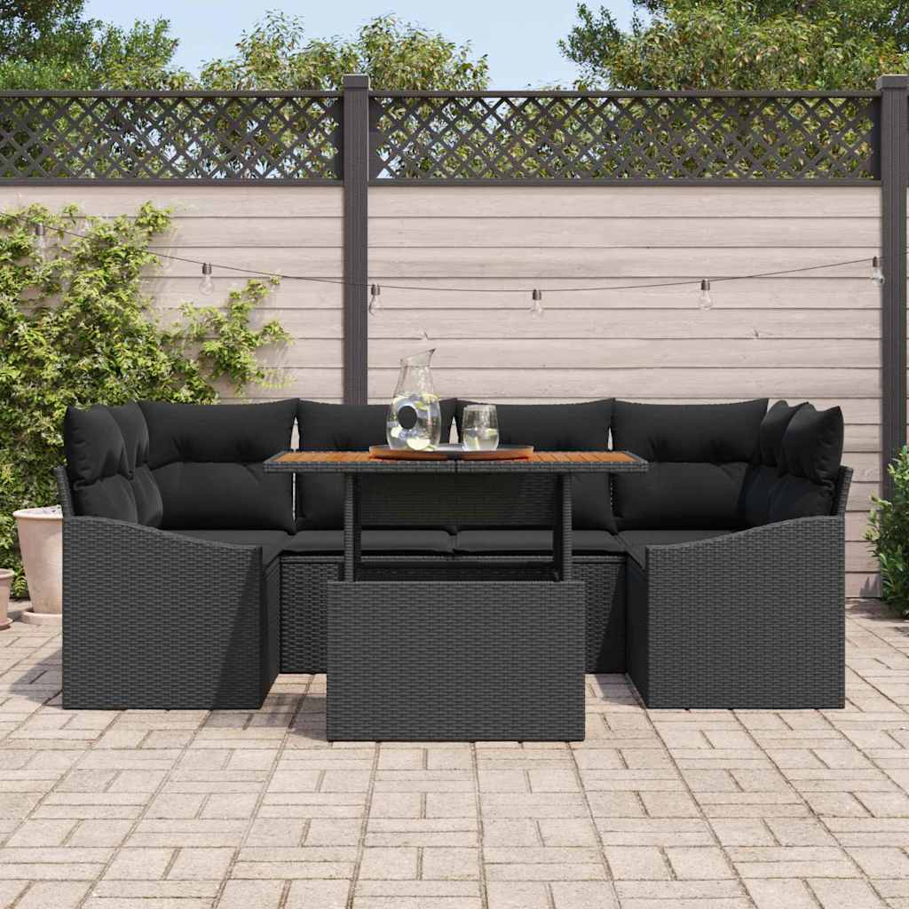 Conjunto de Sofá de Jardim 7 pcs Preto Rattan Sintético