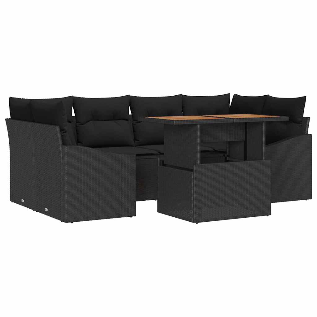 Conjunto de Sofá de Jardim 7 pcs Preto Rattan Sintético