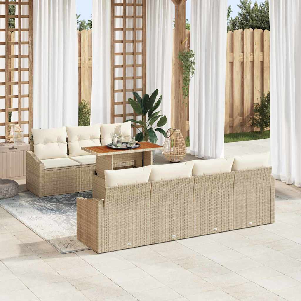 Conjunto de Sofá de Jardim 8 pcs Bege Rattan Sintético