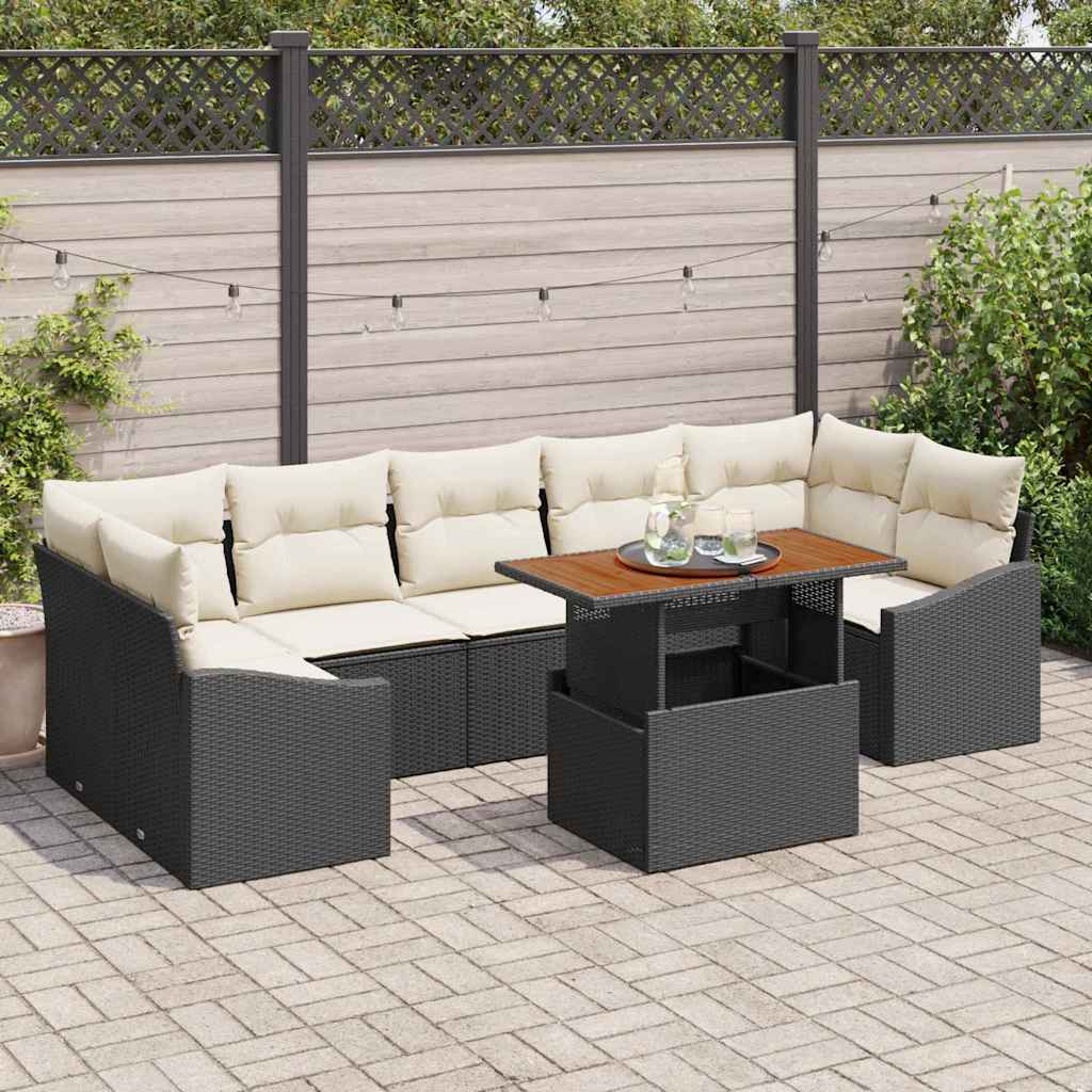 Conjunto de Sofá de Jardim com almofada 8 pcs Preto e Bege