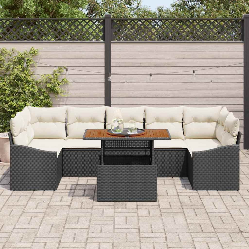 Conjunto de Sofá de Jardim com almofada 8 pcs Preto e Bege