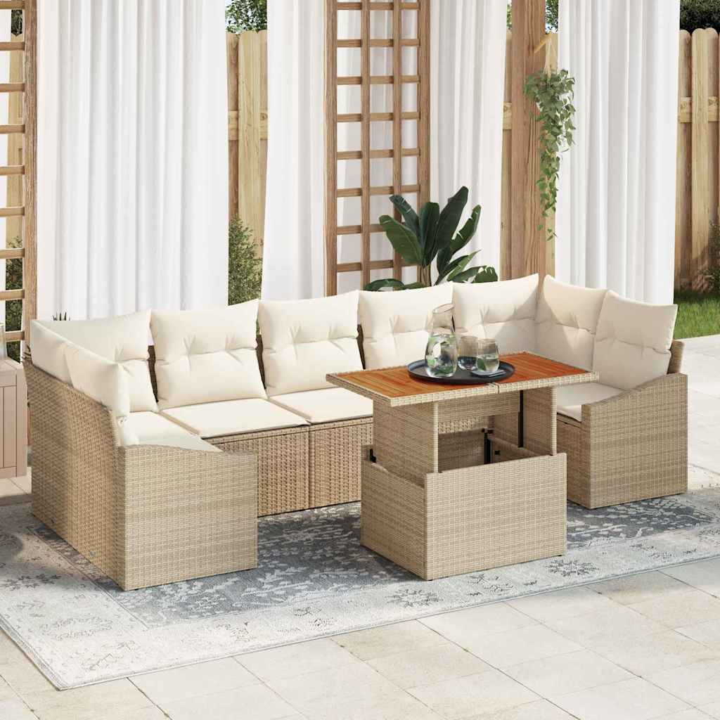 Conjunto de Sofá de Jardim com almofada 8 pcs Bege e Creme