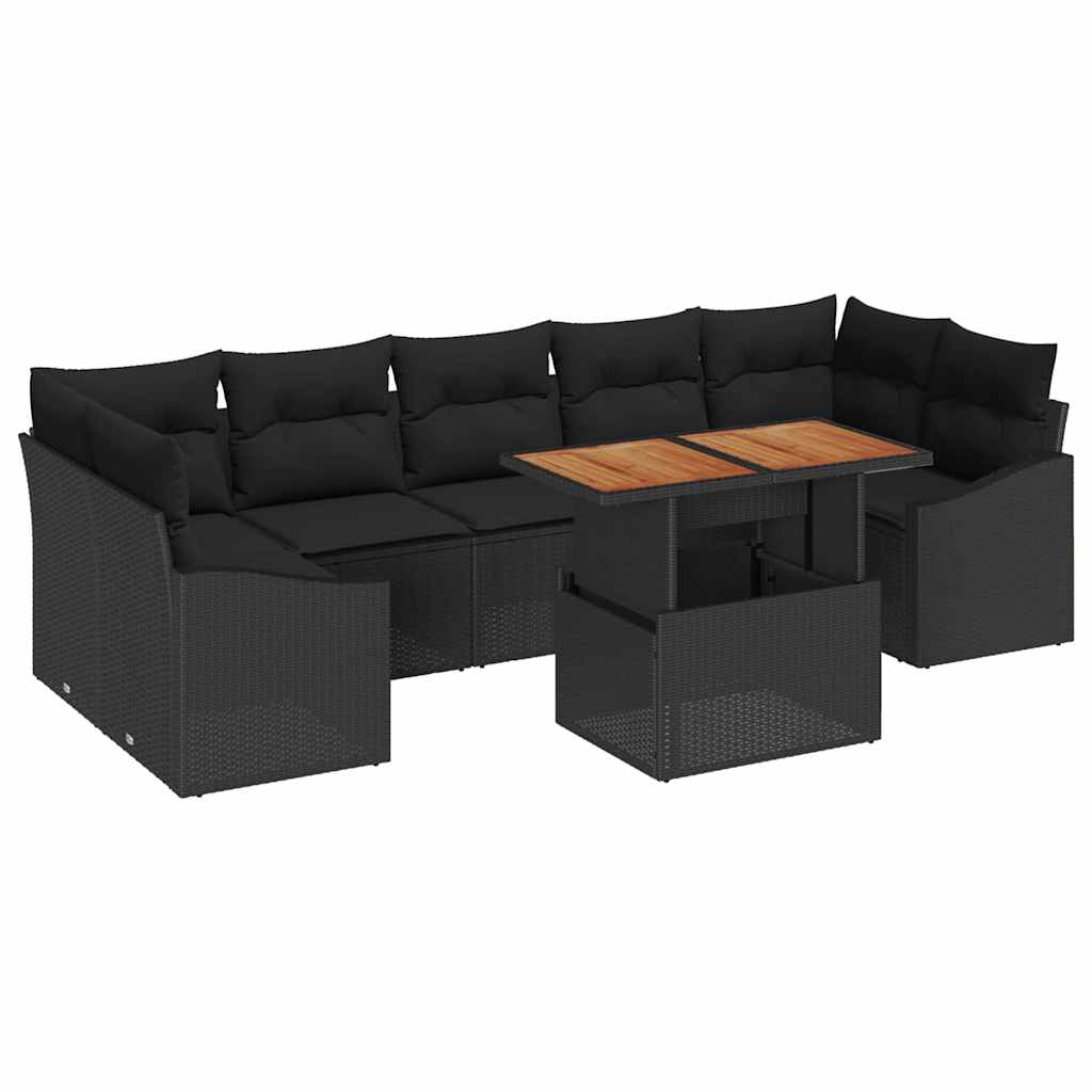 Conjunto de Sofá de Jardim com almofada 8 pcs Preto
