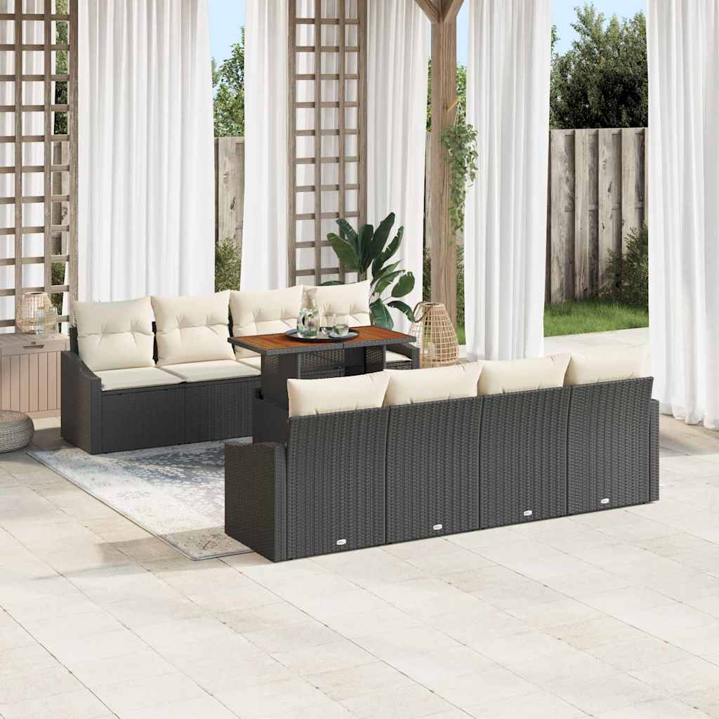 Conjunto de Sofá de Jardim 9 pcs Preto Rattan Sintético