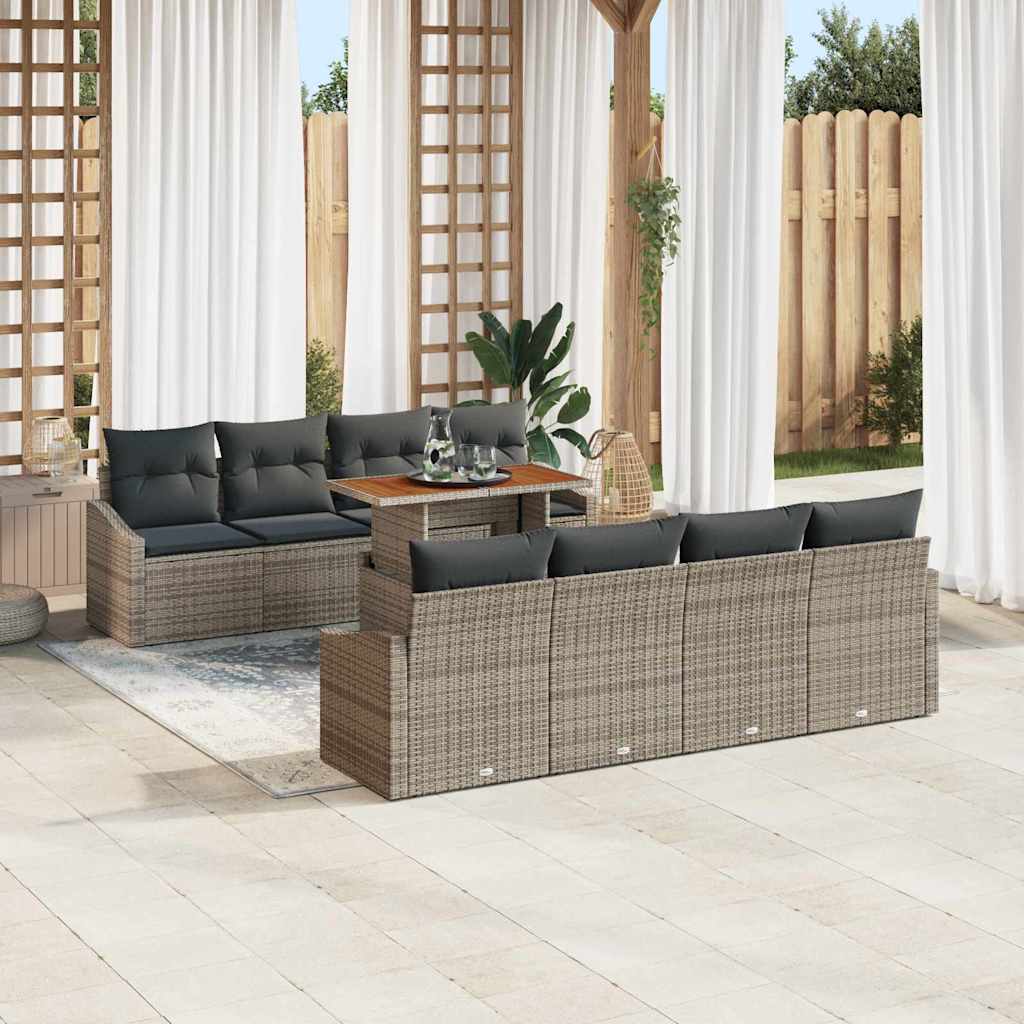 Conjunto de Sofá de Jardim 9 pcs Cinzeto Rattan Sintético