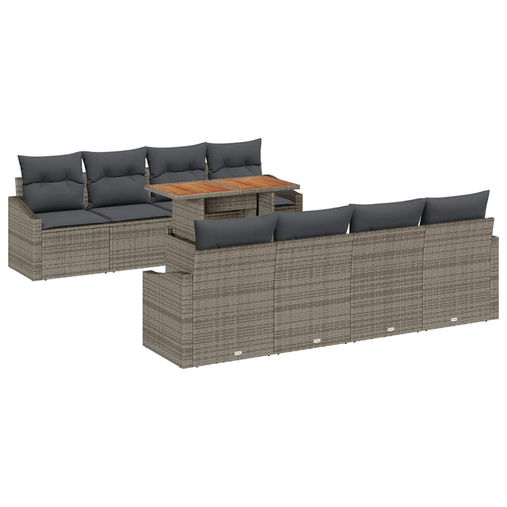 Conjunto de Sofá de Jardim 9 pcs Cinzeto Rattan Sintético