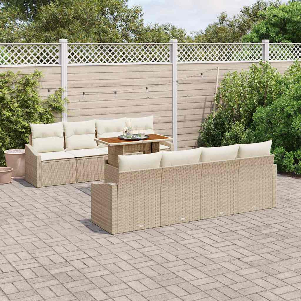 Conjunto de Sofá de Jardim 9 pcs Bege Rattan Sintético