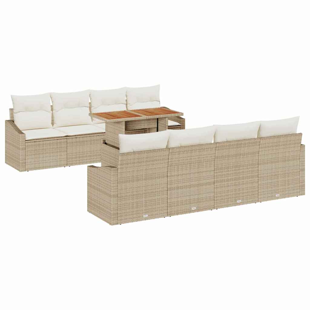 Conjunto de Sofá de Jardim 9 pcs Bege Rattan Sintético