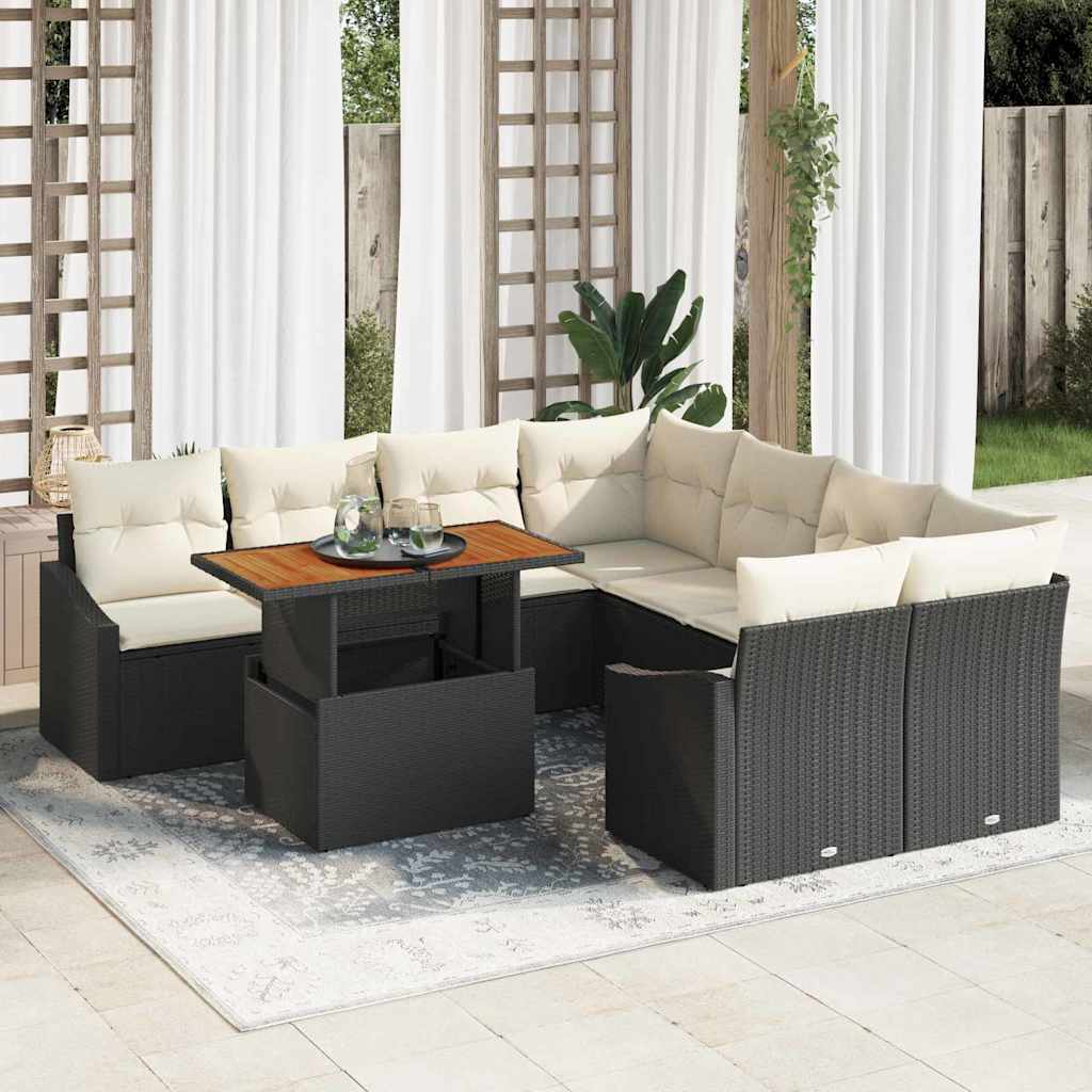 Conjunto de Sofá de Jardim 9 pcs Preto Rattan Sintético