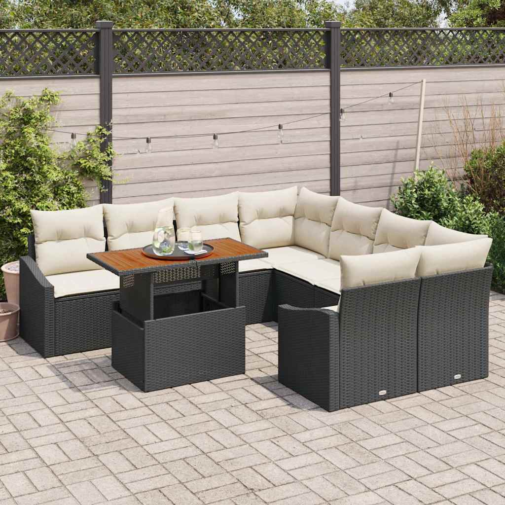 Conjunto de Sofá de Jardim 9 pcs Preto Rattan Sintético