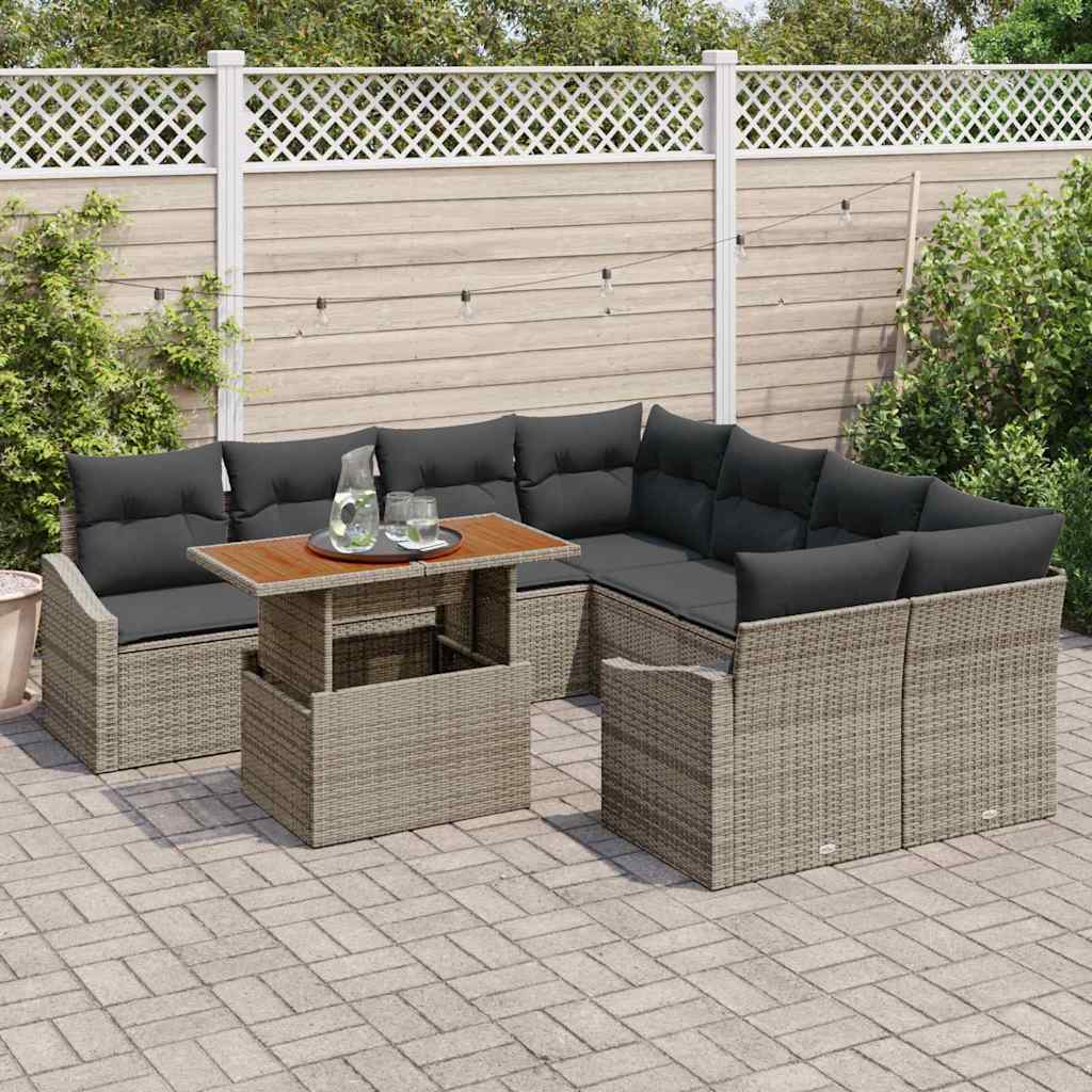 Conjunto de Sofá de Jardim 9 pcs Cinzeto Rattan Sintético