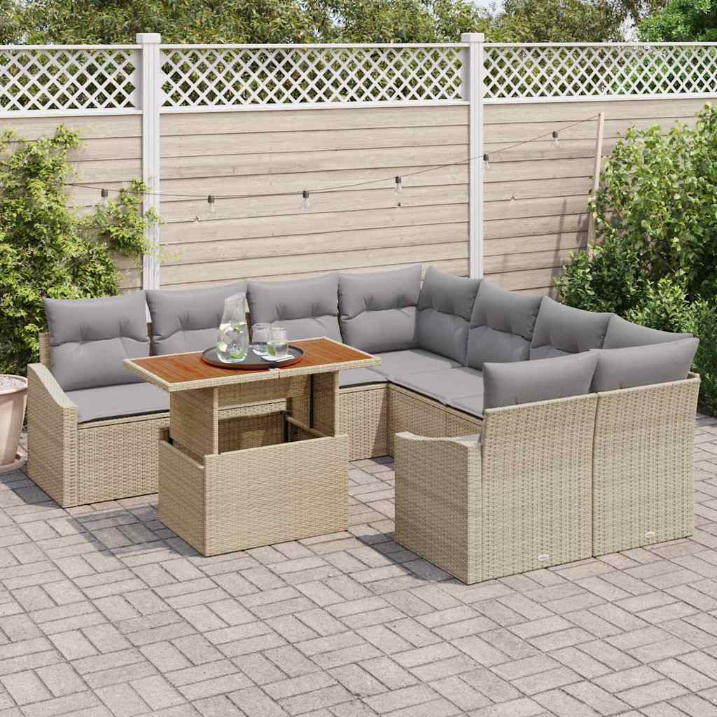 Conjunto de Sofá de Jardim 9 pcs Bege Rattan Sintético