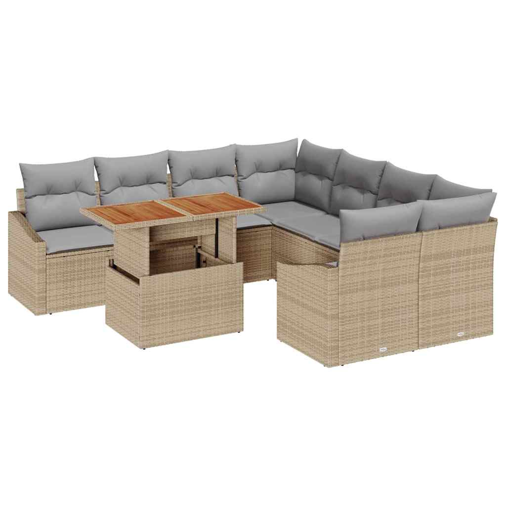 Conjunto de Sofá de Jardim 9 pcs Bege Rattan Sintético