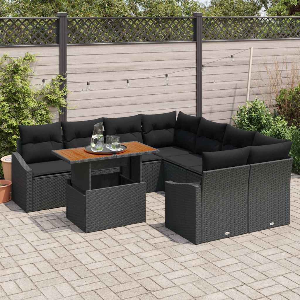 Conjunto de Sofá de Jardim 9 pcs Preto Rattan Sintético