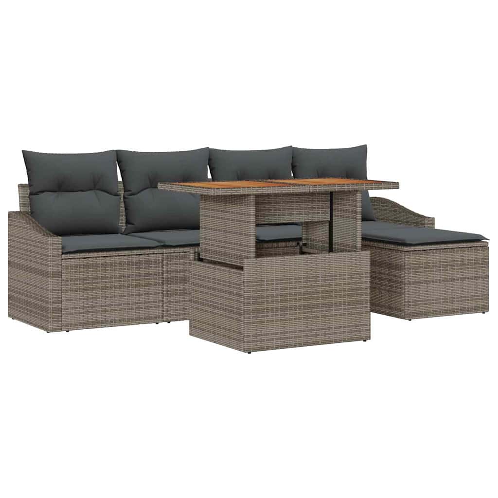 Conjunto de Sofá de Jardim 6 pcs Cinzeto Rattan Sintético