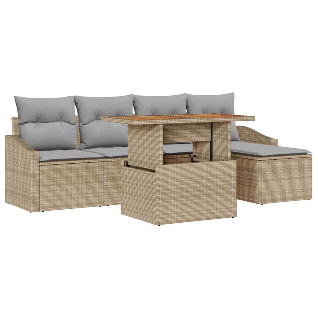 Conjunto de Sofá de Jardim 6 pcs Bege Rattan Sintético