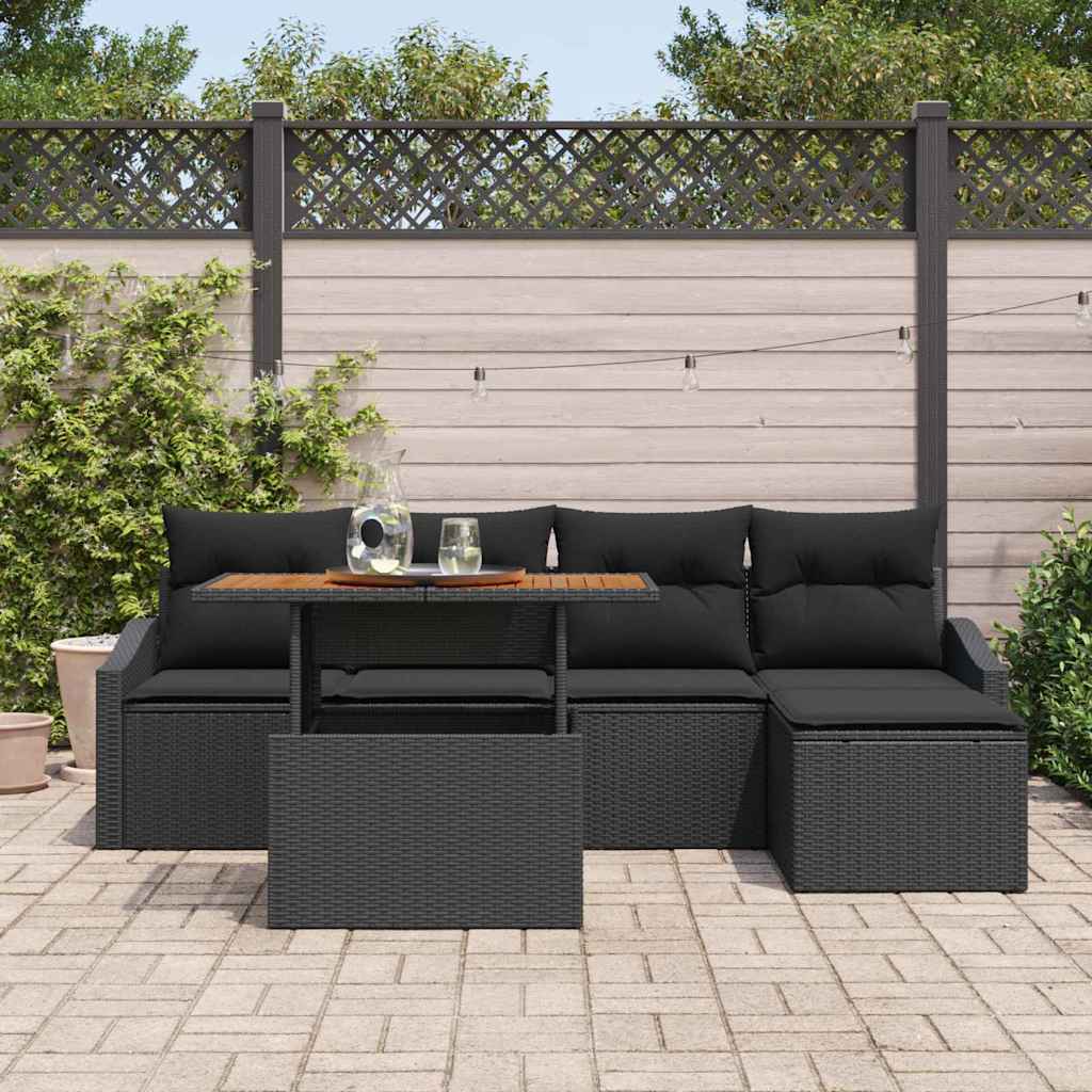 Conjunto de Sofá de Jardim 6 pcs Preto Rattan Sintético