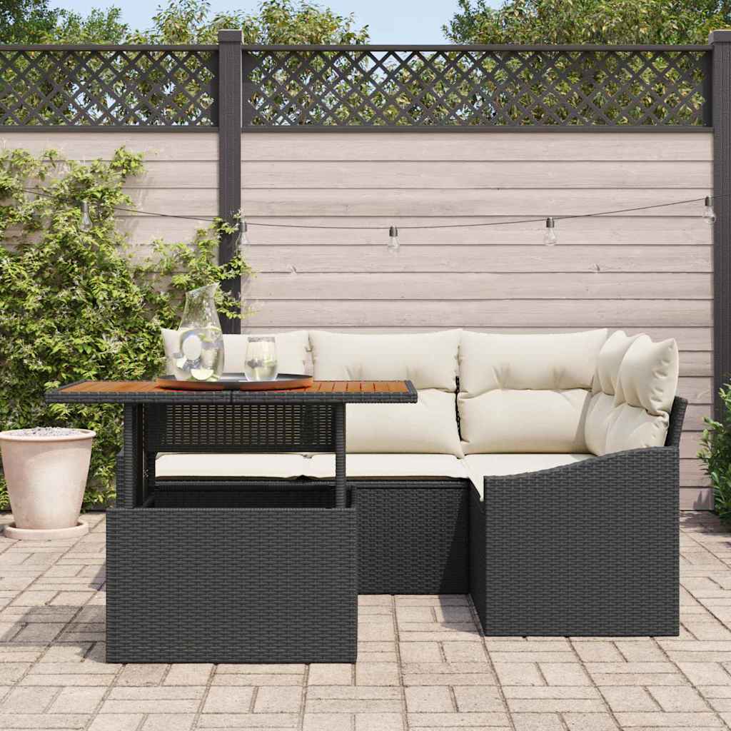 Conjunto de Sofá de Jardim 5 pcs Preto Rattan Sintético