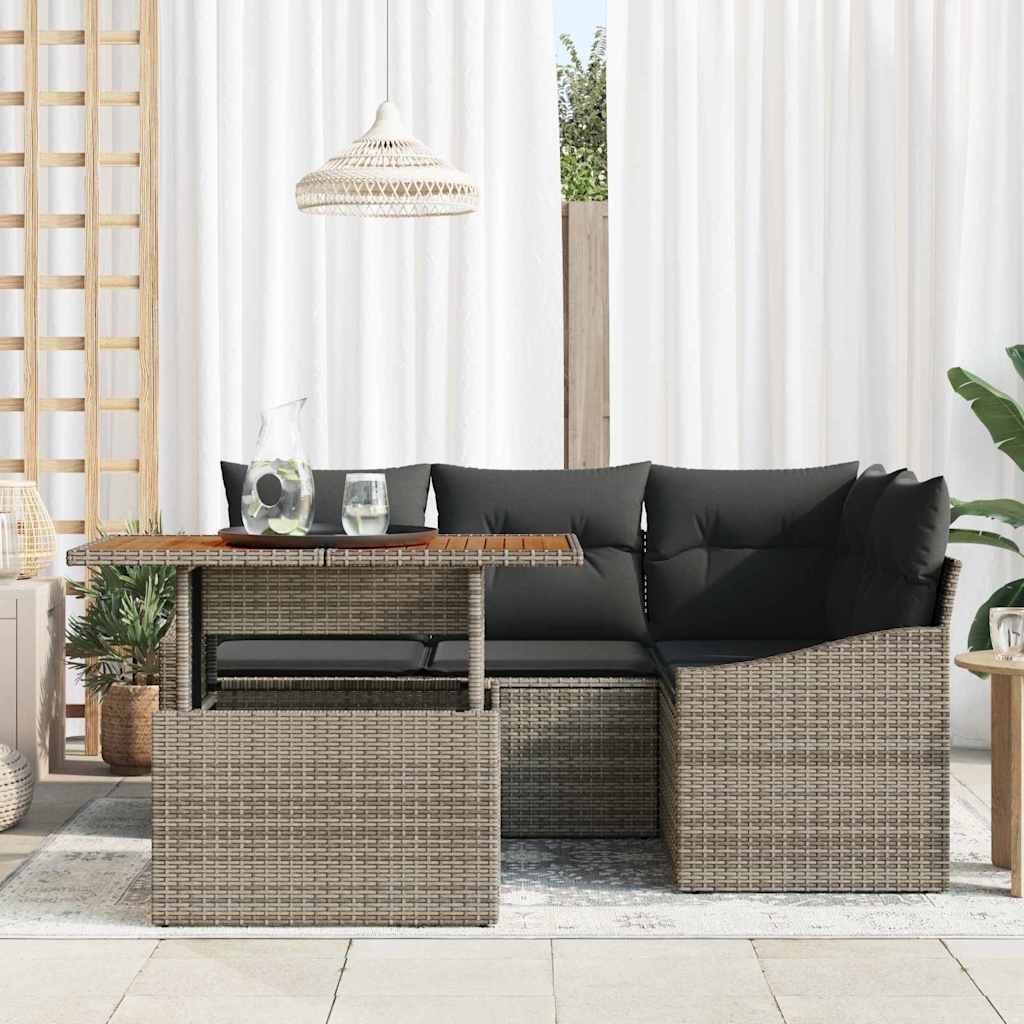 Conjunto de Sofá de Jardim 5 pcs Cinzeto Rattan Sintético