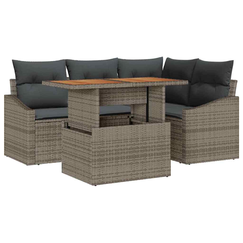 Conjunto de Sofá de Jardim 5 pcs Cinzeto Rattan Sintético