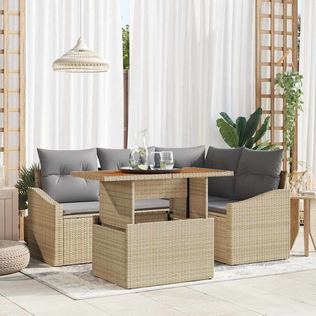 Conjunto de Sofá de Jardim 5 pcs Bege Rattan Sintético