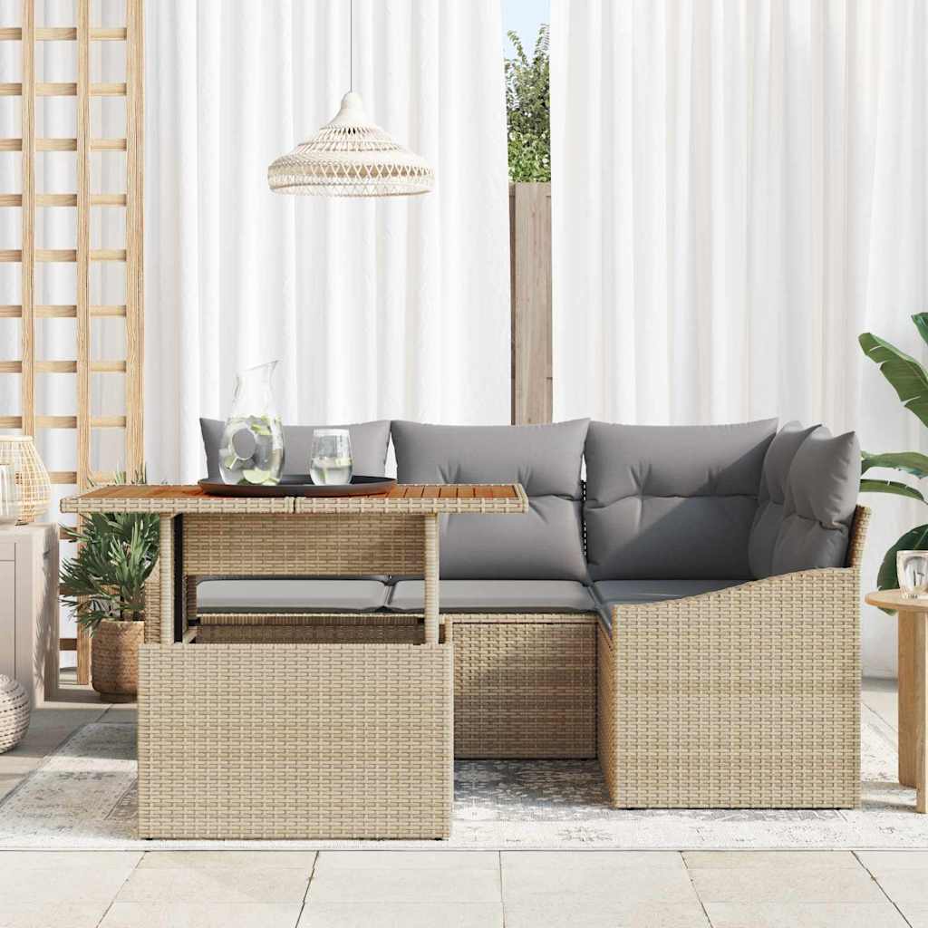 Conjunto de Sofá de Jardim 5 pcs Bege Rattan Sintético