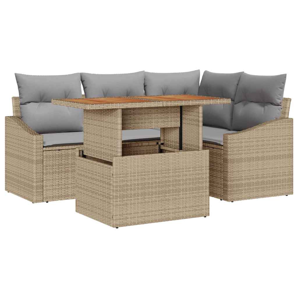 Conjunto de Sofá de Jardim 5 pcs Bege Rattan Sintético