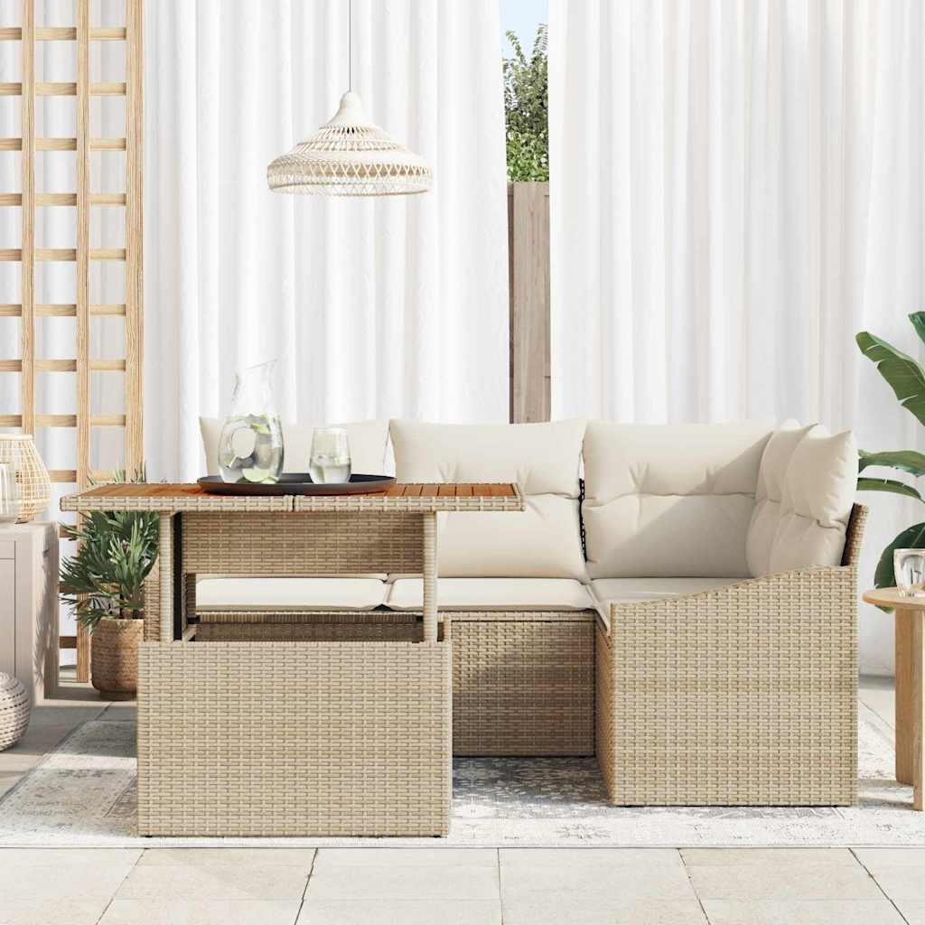 Conjunto de Sofá de Jardim 5 pcs Bege Rattan Sintético